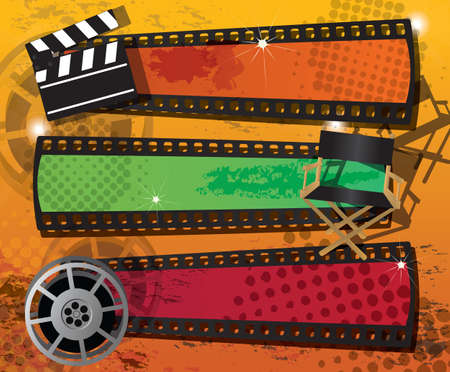 Set of three movie banners on grungy background with place for text, vectorのイラスト素材