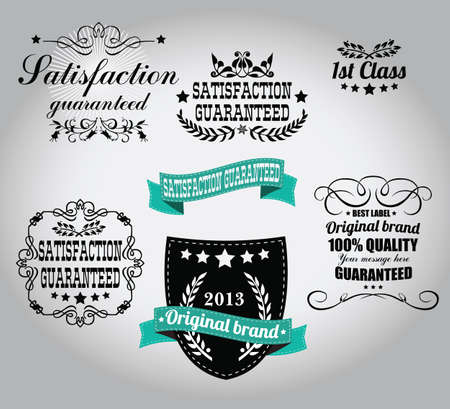 Set of vintage retro labels, stamps, ribbons, marks and calligraphic design elements, vectorのイラスト素材