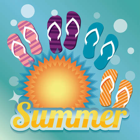 Summer background with sun and flip flops, vectorのイラスト素材