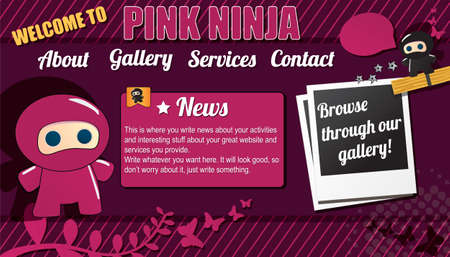 Website template design elements, with pink ninjaのイラスト素材