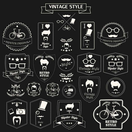 Collection of vintage hipster labels, badges and stamps, monochrome, vector illustrationのイラスト素材
