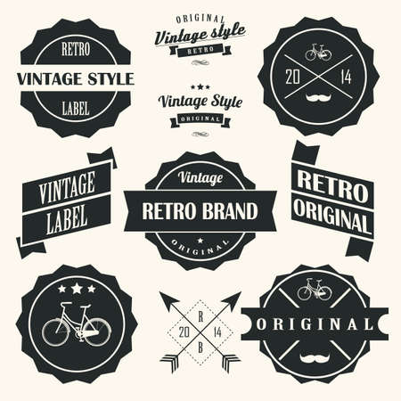 Collection of vintage retro labels, badges, stamps, ribbons, marks and typographic design elements, vector illustrationのイラスト素材