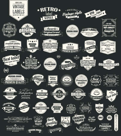 Collection of vintage retro labels, badges, stamps, ribbons, marks and typographic design elements, illustrationのイラスト素材