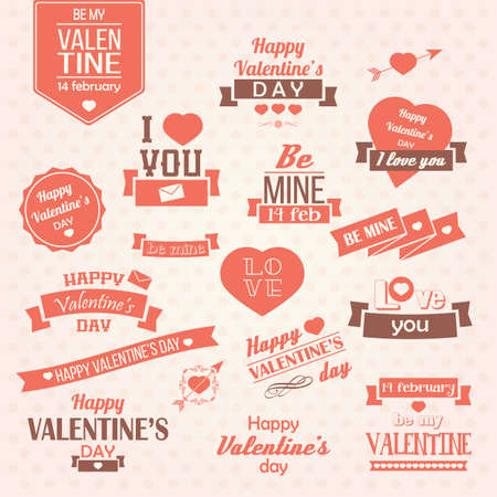 Collection of Valentine s day vintage labels, typographic design elements, ribbons, icons, stamps, badges, illustrationのイラスト素材