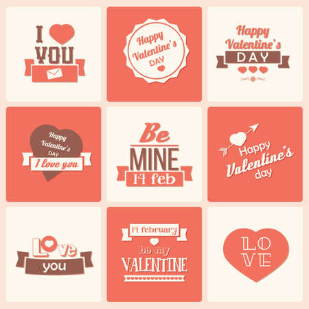 Collection of Valentine s day vintage labels, typographic design elements, ribbons, icons, stamps, badges, illustrationのイラスト素材