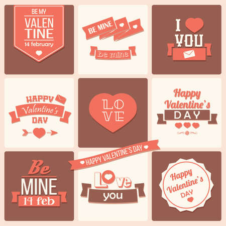Collection of Valentine s day vintage labels, typographic design elements, ribbons, icons, stamps, badges, illustrationのイラスト素材