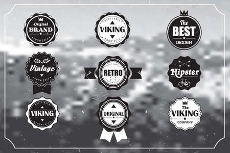 Collection of vintage retro labels, badges, stamps, ribbons, marks and typographic design elements, vector illustrationのイラスト素材