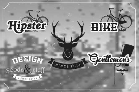 Collection of vintage retro labels, badges, stamps, ribbons, marks and typographic design elements, vector illustrationのイラスト素材