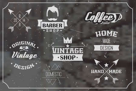 Collection of vintage retro labels, badges, stamps, ribbons, marks and typographic design elements, vector illustrationのイラスト素材