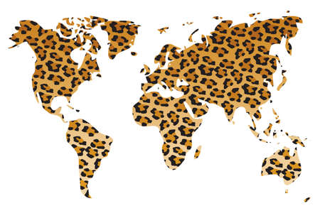 World map in animal print design, leopard, vector illustrationのイラスト素材