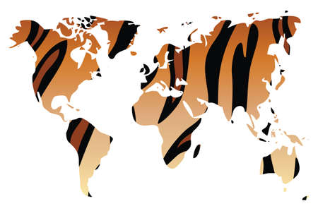 World map in animal print design, tiger, vector illustrationのイラスト素材