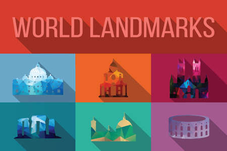 World landmarks, famous buildings, Europe, America, Asia, vector illustrationのイラスト素材