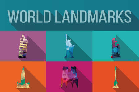 World landmarks, famous buildings, Europe, America, Asia, vector illustrationのイラスト素材