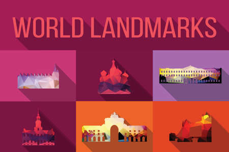 World landmarks, famous buildings, Europe, America, Asia, vector illustrationのイラスト素材