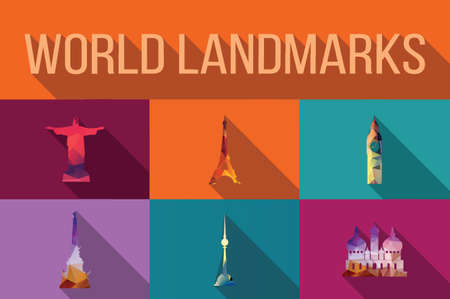 World landmarks, famous buildings, Europe, America, Asia, vector illustrationのイラスト素材