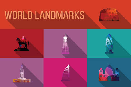 World landmarks, famous buildings, Europe, America, Asia, vector illustrationのイラスト素材