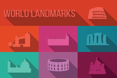 World landmarks, famous buildings, Europe, America, Asia, vector illustrationのイラスト素材