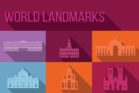 World landmarks, famous buildings, Europe, America, Asia, vector illustrationのイラスト素材