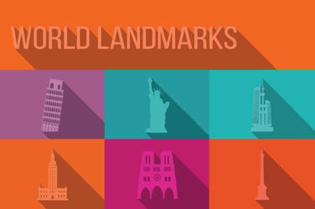 World landmarks, famous buildings, Europe, America, Asia, vector illustrationのイラスト素材