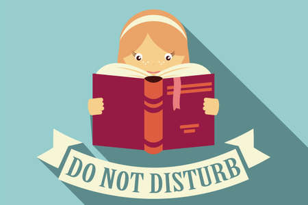 Girl reading a book, do not disturb sign, imagination and education concept, vectorのイラスト素材