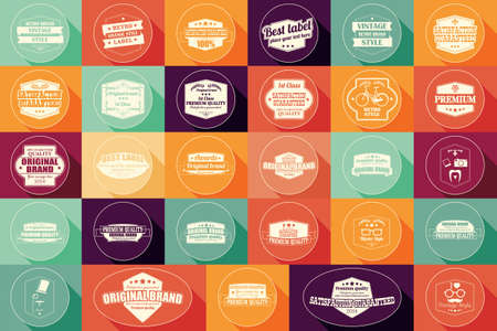 Collection of vintage retro labels, badges, stamps, ribbons, marks and typographic design elements illustrationのイラスト素材