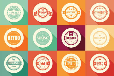 Collection of vintage retro labels, badges, stamps, ribbons, marks and typographic design elements illustrationのイラスト素材