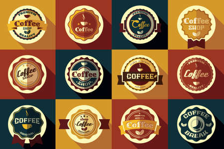 Collection of vintage retro coffee stickers, badges, ribbons and labels, vector illustrationのイラスト素材