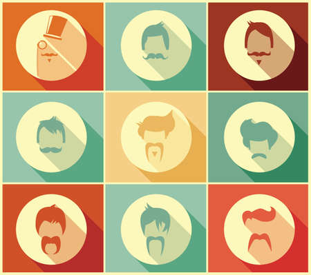 Collection of hipster retro hair styles and mustaches, vector illustrationのイラスト素材