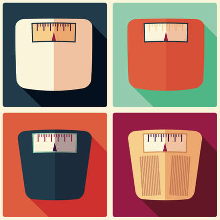 Collection of four bathroom weight scales, flat design, vector illustrationのイラスト素材