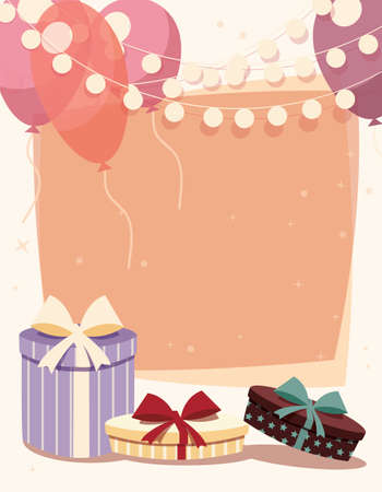 Birthday background with presents and balloons, vector illustrationのイラスト素材