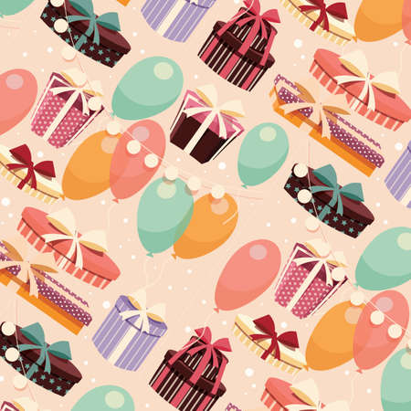 Birthday seamless background with presents and balloons, vector illustrationのイラスト素材