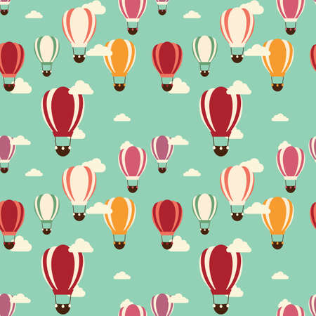 Background with hot air balloons, seamless pattern, vector illustrationのイラスト素材