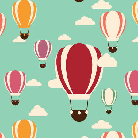 Background with hot air balloons, seamless pattern, vector illustrationのイラスト素材