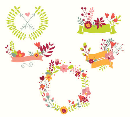 Hand drawn vintage flowers and floral elements for weddings, Valentines day, birthdays and holidays, vector illustrationのイラスト素材
