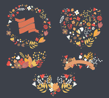 Hand drawn vintage flowers and floral elements for weddings, Valentines day, birthdays and holidays, vector illustrationのイラスト素材