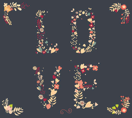 Hand drawn vintage flowers and floral elements for weddings, Valentines day, birthdays and holidays, vector illustrationのイラスト素材