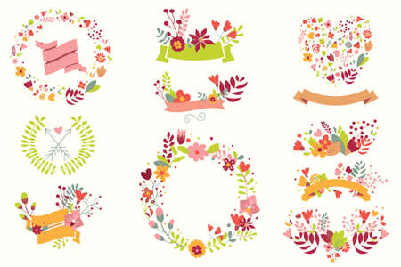 Hand drawn vintage flowers and floral elements for weddings, Valentines day, birthdays and holidays, vector illustrationのイラスト素材