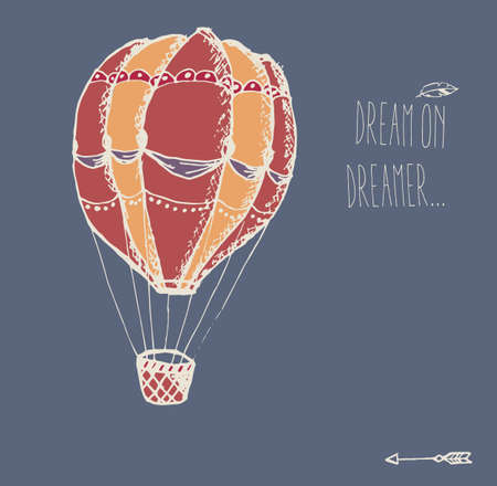 Hand drawn vintage hot air balloon with inspirational message, vector illustrationのイラスト素材