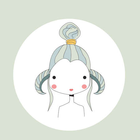 Horoscope Aries sign, girl head, vector illustrationのイラスト素材