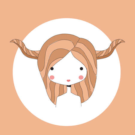 Horoscope Taurus sign, girl head, vector illustrationのイラスト素材