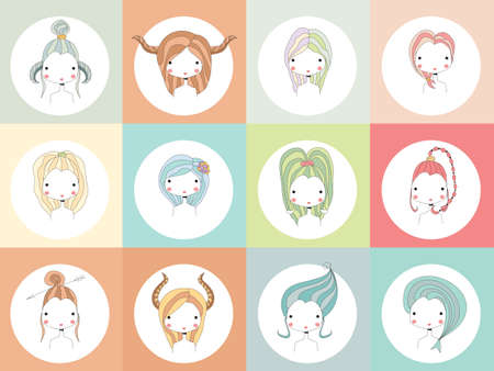 Horoscope signs with girls, vector illustrationのイラスト素材
