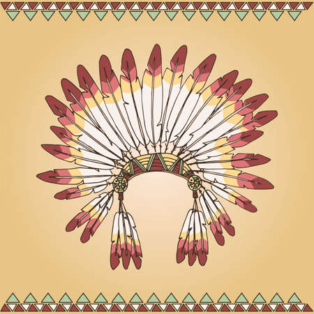 Hand drawn native american indian chief headdress illustrationのイラスト素材