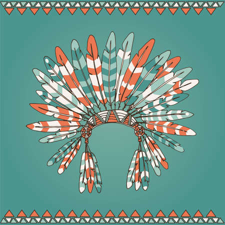 Hand drawn native american indian chief headdress vector illustrationのイラスト素材