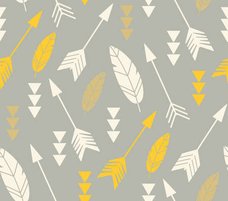 Bohemian feathers and arrows, seamless pattern, vector illustrationのイラスト素材