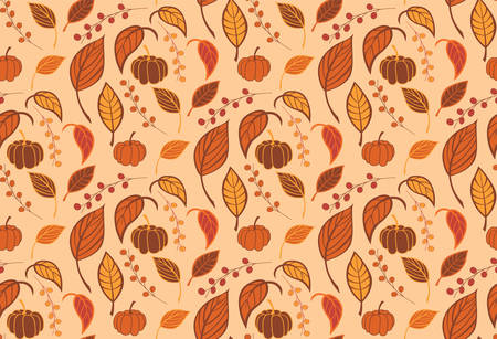 Halloween seamless pattern with pumpkins and leaves, vector illustrationのイラスト素材