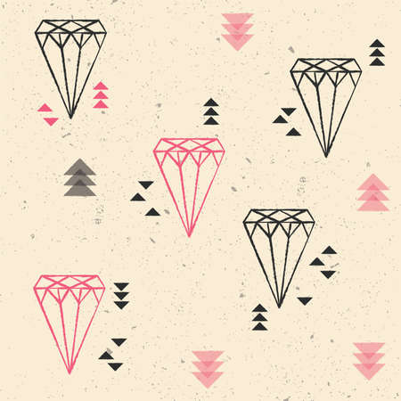 Geometric diamonds and triangles seamless pattern, vector illustrationのイラスト素材