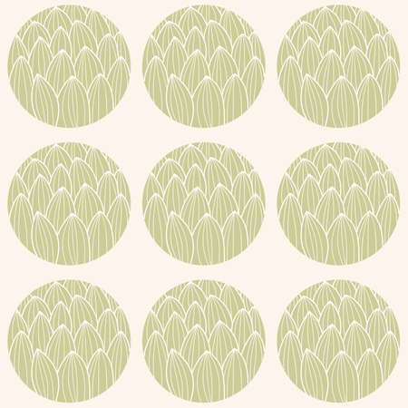 Seamless pattern with circles and hand drawn cactus pattern, vector illustrationのイラスト素材
