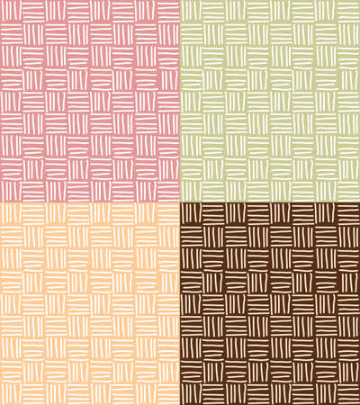 Four seamless patterns with hand drawn line grid, vector illustrationのイラスト素材