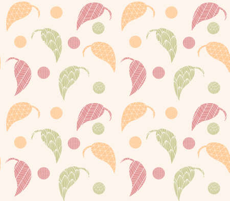 Seamless pattern with hand drawn leaves with line patterns, vector illustrationのイラスト素材