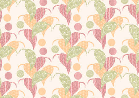 Seamless pattern with hand drawn leaves with line patterns, vector illustrationのイラスト素材